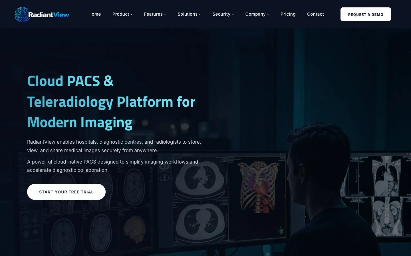 RadiantView home page: cloud PACS and teleradiology platform